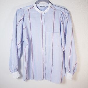 Vintage Cityscape Striped Button Down Blouse